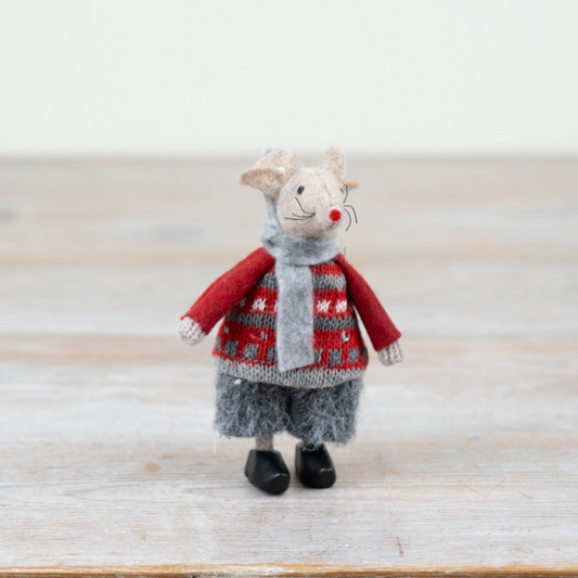 Felt Christmas Mouse with Red Jumper