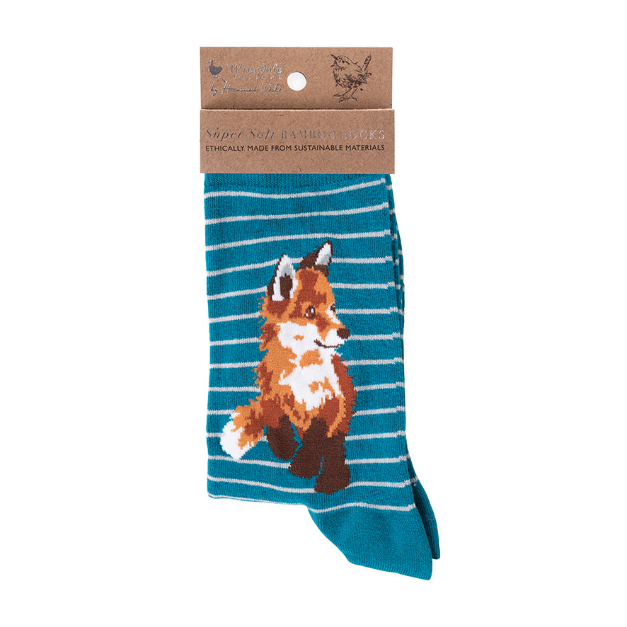 Teal Striped Fox Socks