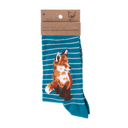 Teal Striped Fox Socks