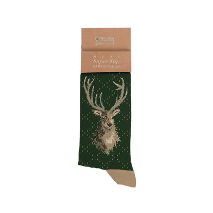 Green Stags Head Bamboo Socks