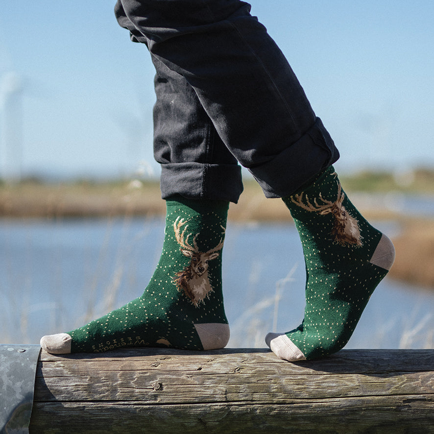 Green Stags Head Bamboo Socks