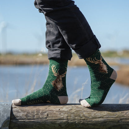 Green Stags Head Bamboo Socks