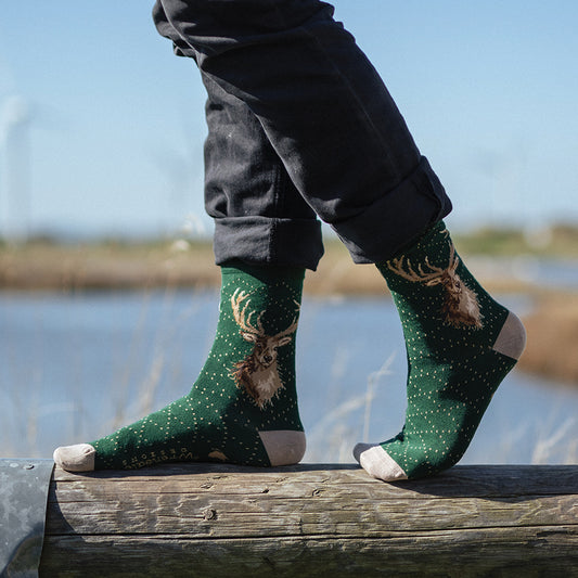 Green Stags Head Bamboo Socks