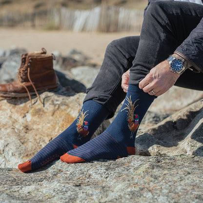 Navy Pheasant Bamboo Socks