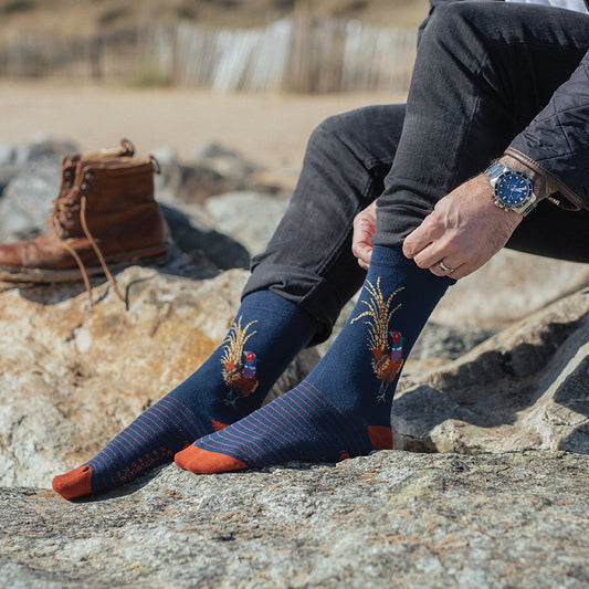 Navy Pheasant Bamboo Socks