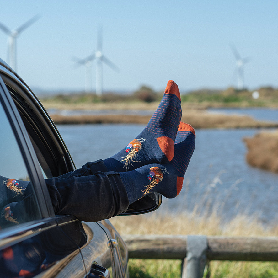 Navy Pheasant Bamboo Socks