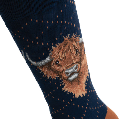 Navy Highland Cow Socks