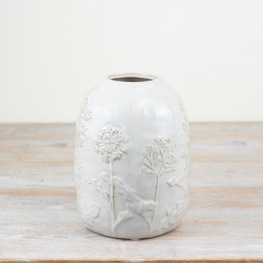 Small Stoneware White Wildflower Vase