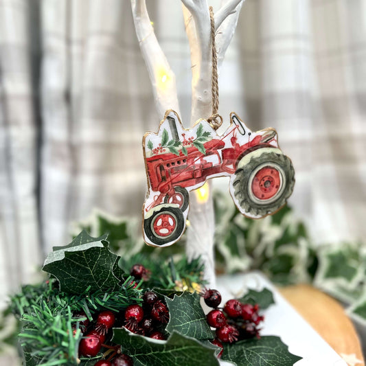 Metal Tractor Shape Christmas Decoration