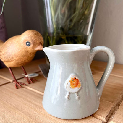 Ceramic Robin Milk Jug Styled Close Up