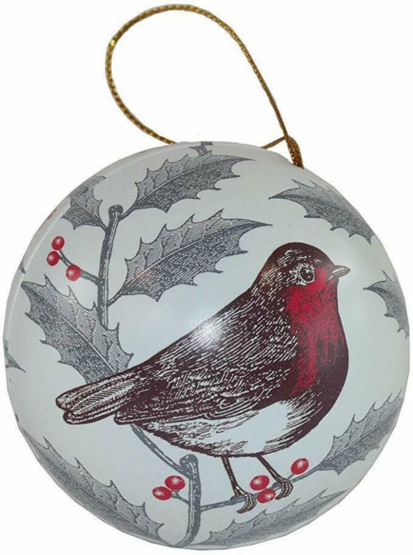 Robin Tin Bauble With Blank Background Close Up